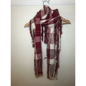 Gap Plaid Tartan Red Fringe‎ Scare Wool Blend
